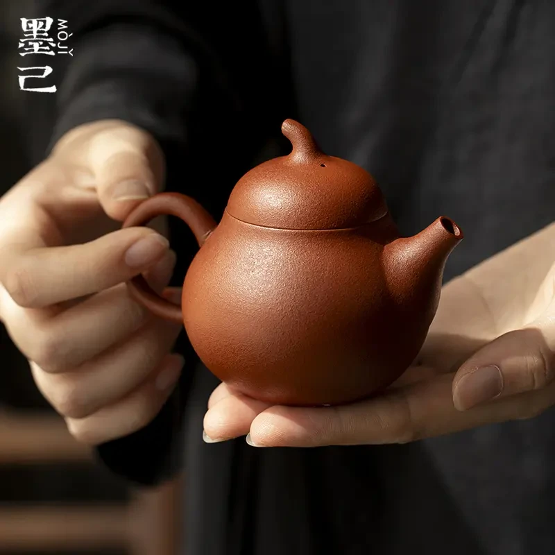 墨己朱泥梨壶紫砂壶纯手工宜兴大红袍茶壶茶具手拉壶泡茶茄瓜单壶