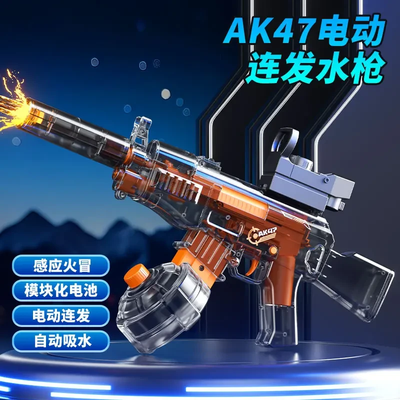 新款冰鼠AK47电动连发水枪自动吸水联动回膛炫酷喷火特效对战玩具
