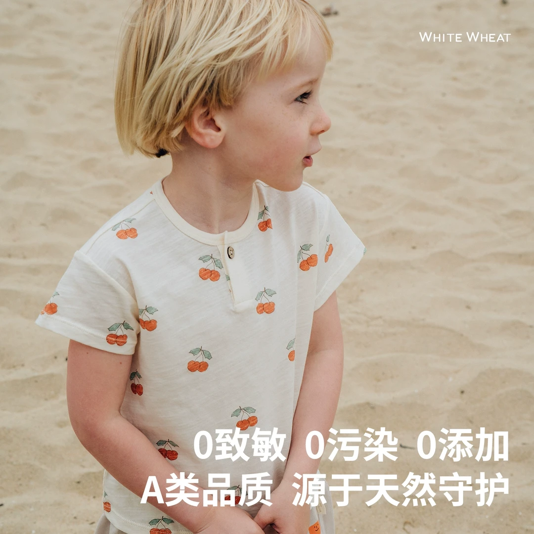 whitewheat儿童2025夏季新桑蚕丝T恤薄短袖上衣WWBXT021