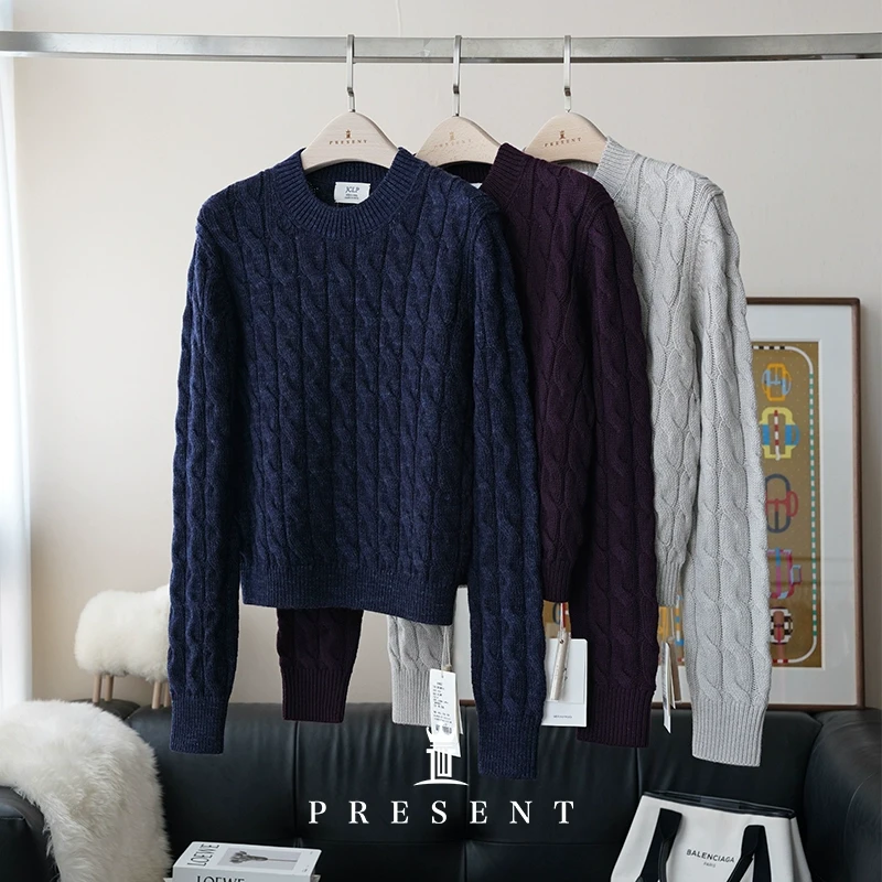 老宝娘家丨J*C匠心美丽诺羊毛纽绳麻花圆领套头针织衫毛衣24冬款