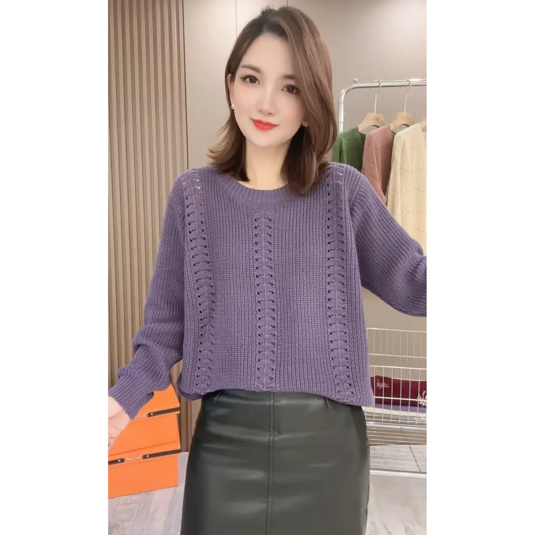 【亲肤棉纱】2025春季新款韩版女装宽松百搭圆领套头针织衫显瘦毛衣