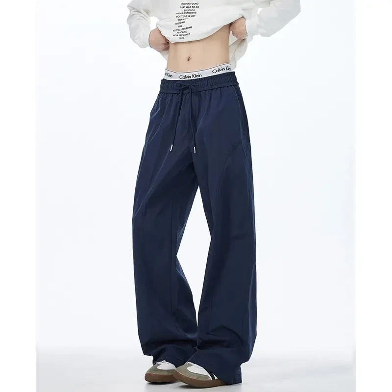 藏青色伐木冲锋裤男款美式休闲直筒cleanfit斜切软壳微喇工装裤子