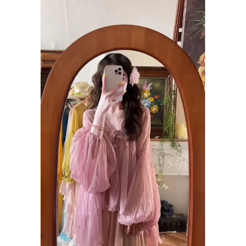 法式独特漂亮初春超仙甜美气质长袖上衣高腰显瘦休闲唯美半身裙