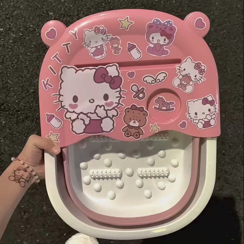 卡通Kitty泡脚桶学生宿舍可伸缩洗脚便携家用折叠KT猫便携泡脚LW