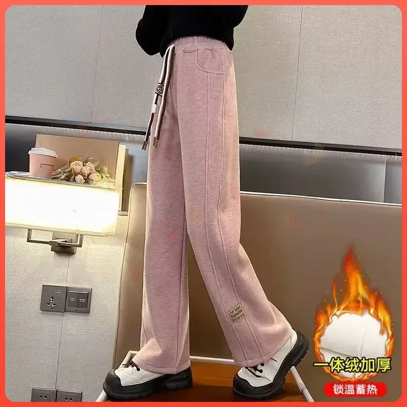 女童裤子秋冬2025新款时髦女大童装加绒保暖直筒阔腿裤冬装儿童