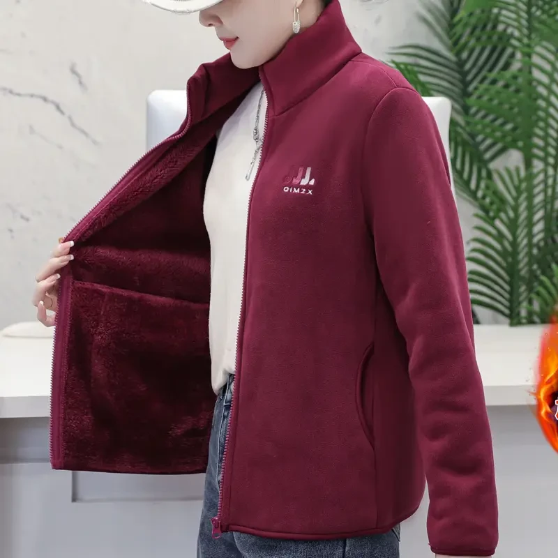 《专柜品质》S冬季加绒外套女妈妈装休闲大码奥粒粒绒保暖秋冬上衣