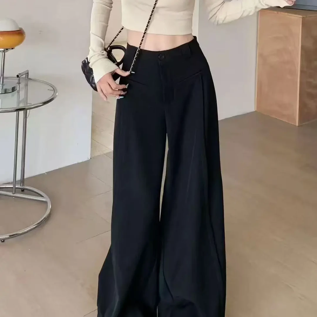 (露哥专属)梨形身材女性秋季黑色显瘦百搭直筒阔脚微喇西装裤