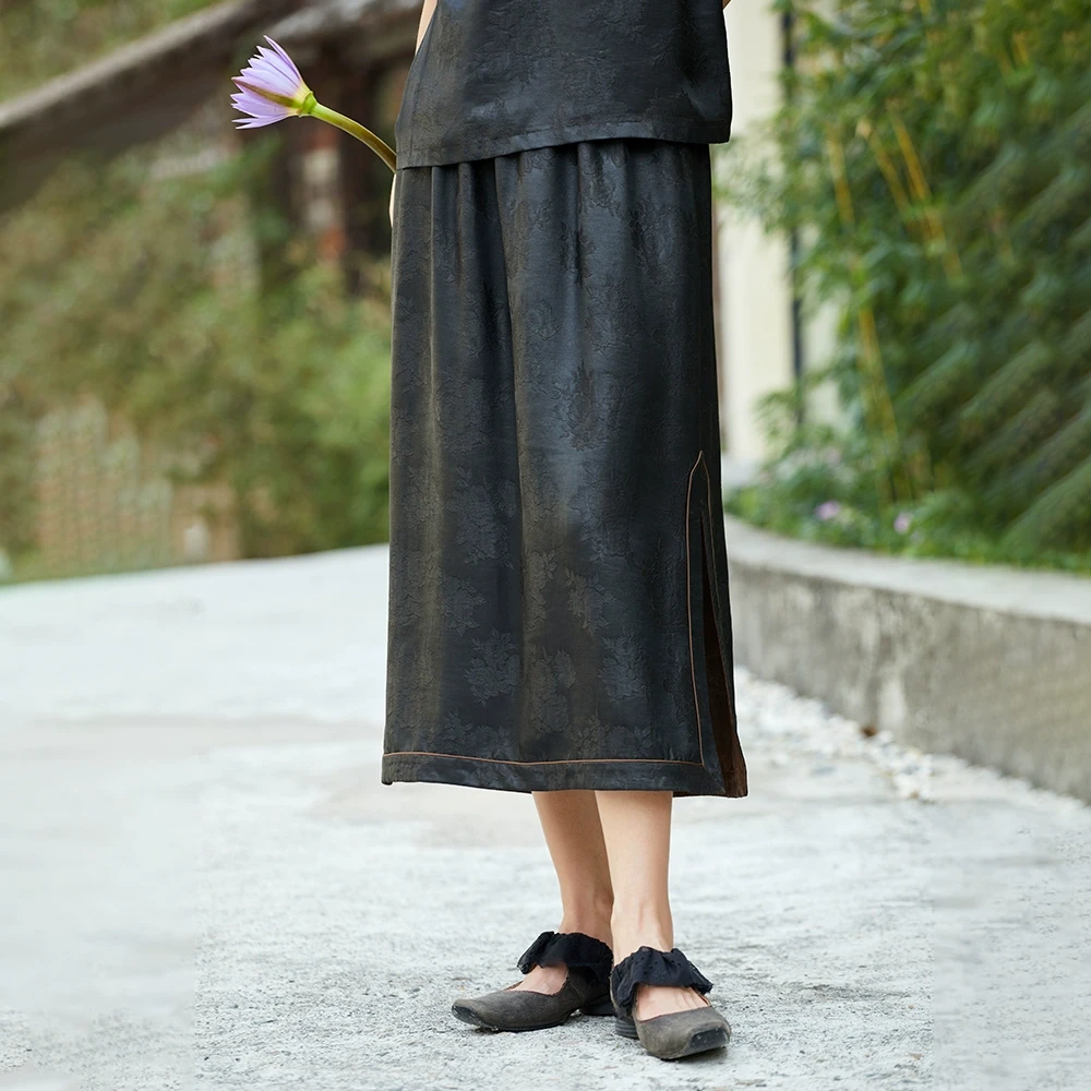 布小匠原创非遗新款桑蚕丝提花香云纱半裙女新中式黑色a字半身裙