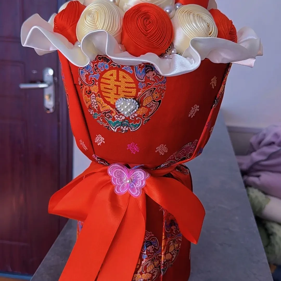 非金属布艺婚庆饰品 藏式手工花束红色系精致设计适合送礼