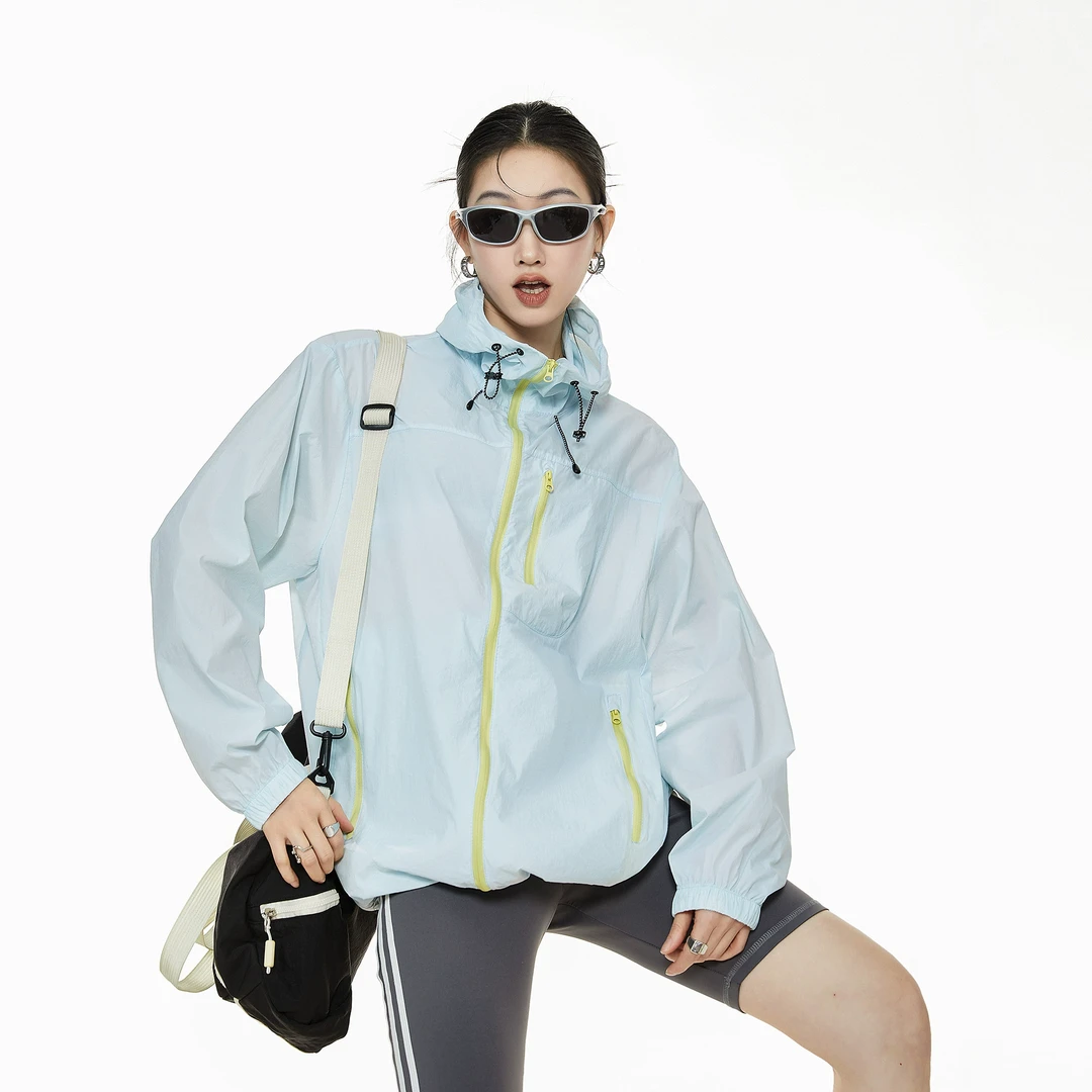 ICH MODE春夏休闲夏季透气薄款美式流行外套女连帽防晒上衣凉感