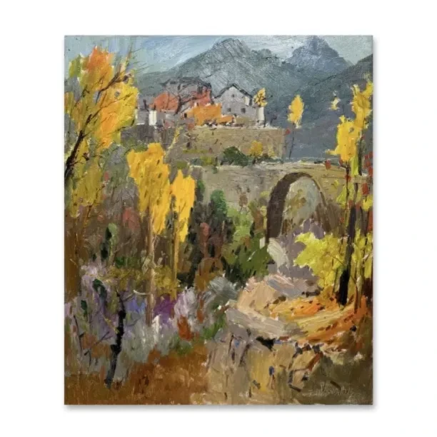 《清谷幽泉》原创金秋田园风景油画适用于茶室客厅沙发背景装饰挂画