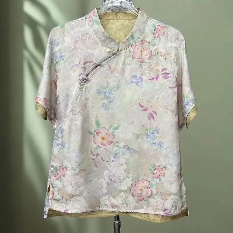 【琉璃】今夏最火爆2025新款中式刻花双面穿气质减龄短袖小衫0078