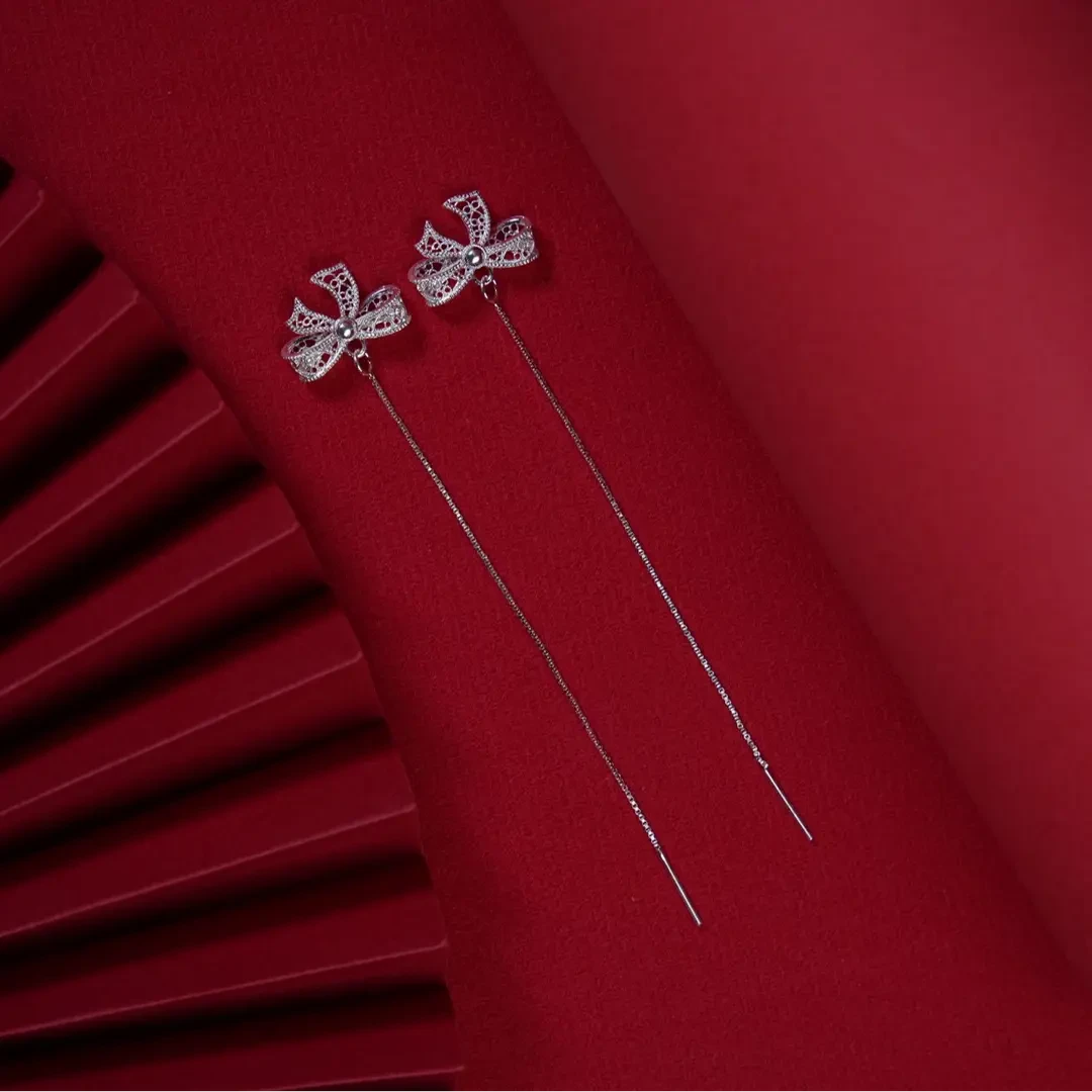 足银耳饰 蝴蝶耳线 轻奢 简约 长款  小众 经典 精致