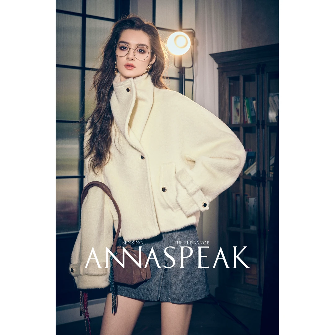ANNASPEAK苏力ALPACA羊驼毛两穿不对称立领毛呢短款羊毛外套女冬
