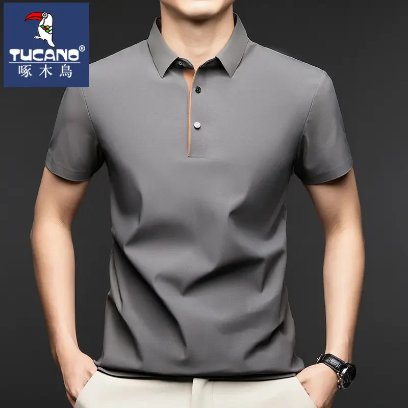 啄木鸟夏季薄款无痕短袖t恤翻领冰丝商务休闲凉爽男装半袖Polo衫