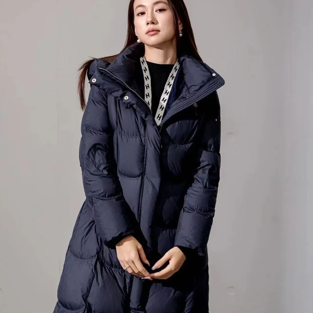 OCEAN.HY冬季时尚加厚连帽长款收腰显瘦羽绒服