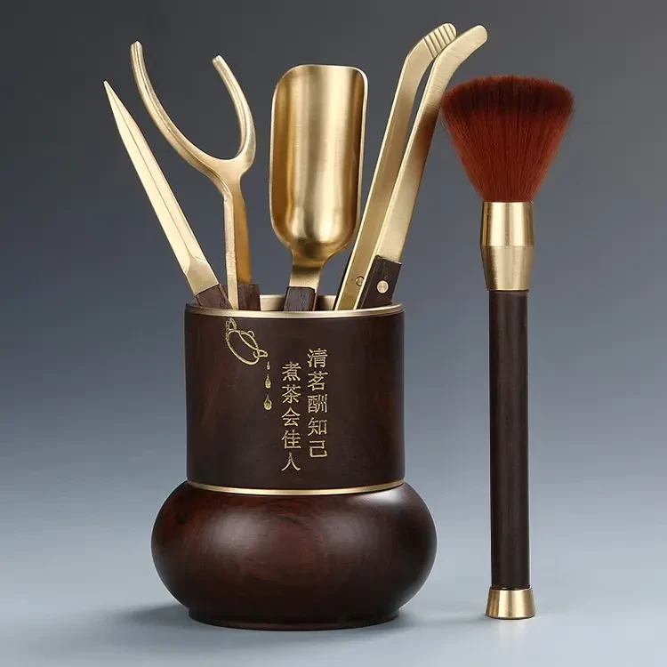 黄铜功夫茶具配件套装茶勺养壶笔茶道6六君子泡茶工具中式
