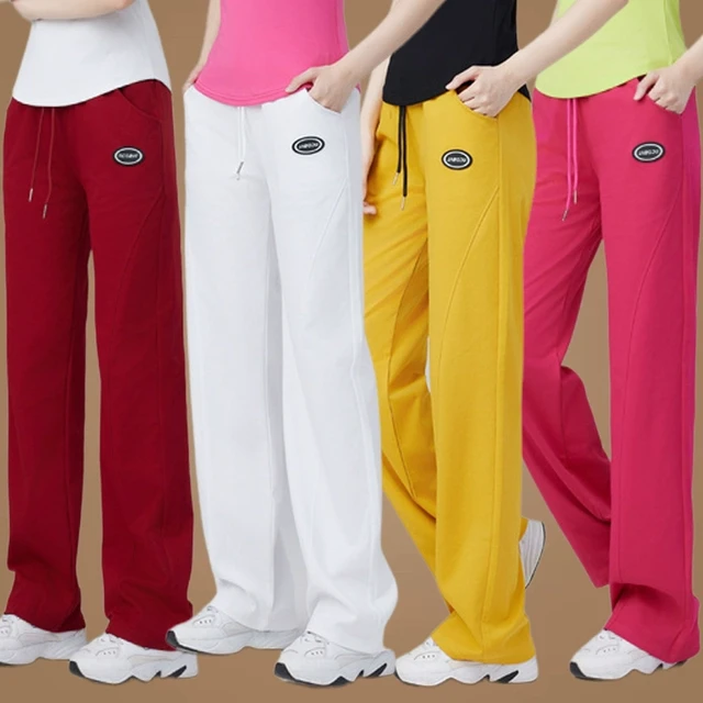夏季新款广场舞运动长裤网红休闲高腰直筒裤健身操跑步演出裤子棉