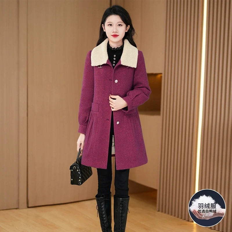 小香风时尚毛呢羽绒服女2024新款冬季今年爆款中长款九江结婚外套
