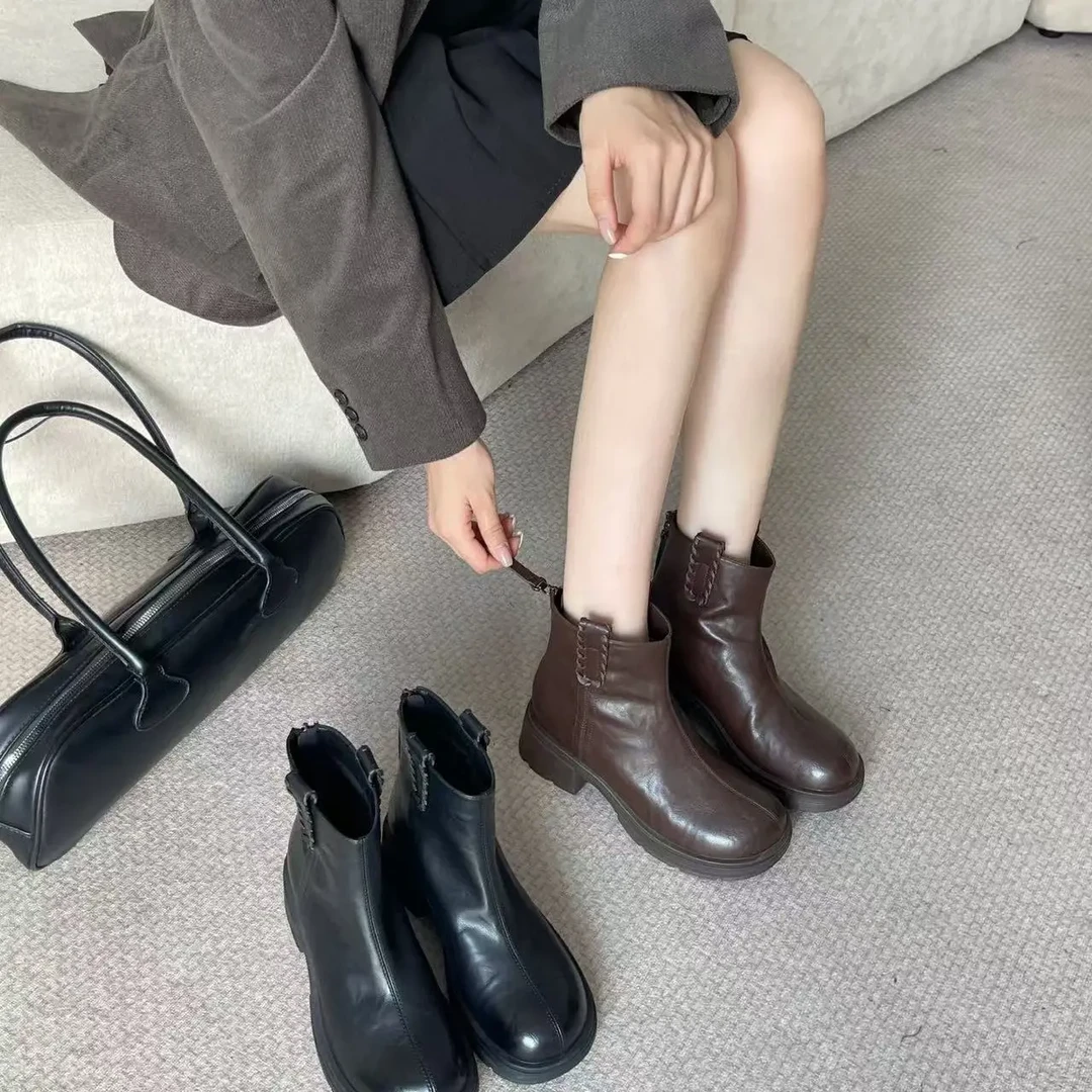 【小眼妹专属】秋冬新品短筒骑士靴女靴马丁靴秋冬低跟学院风女士