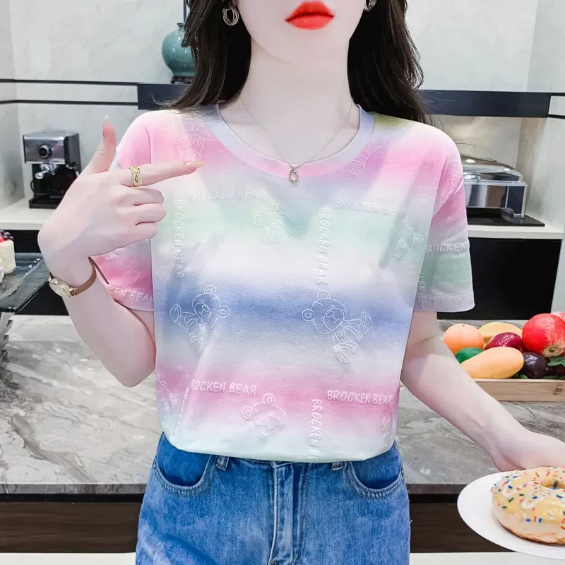 棉质印花短袖T恤女装2025年夏季新款休闲设计感小众宽松体恤上衣
