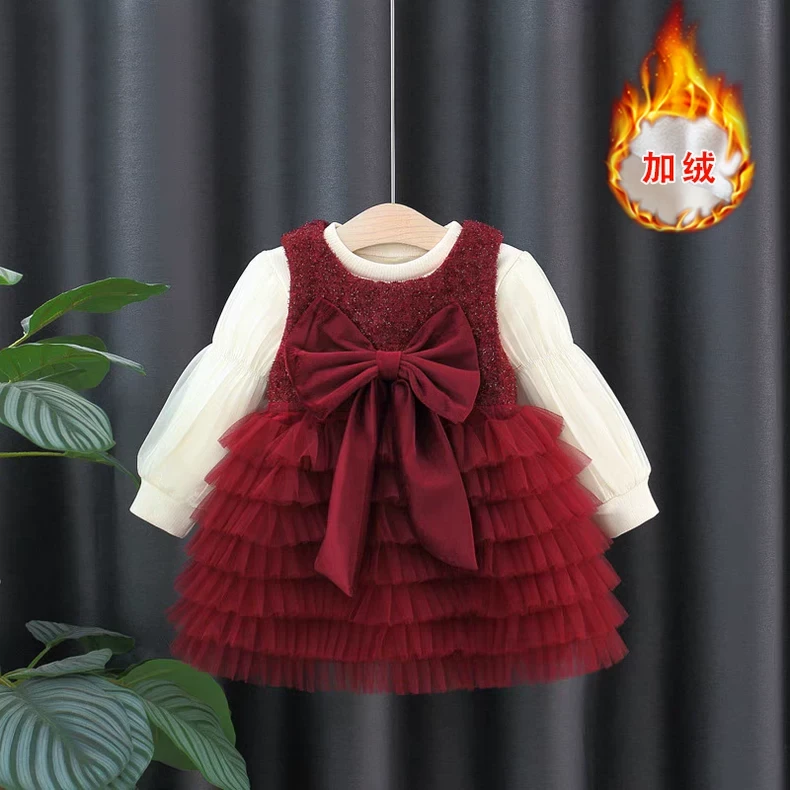 女童加绒连衣裙冬款婴儿公主裙2025新款宝宝周岁生日礼服抓周裙子