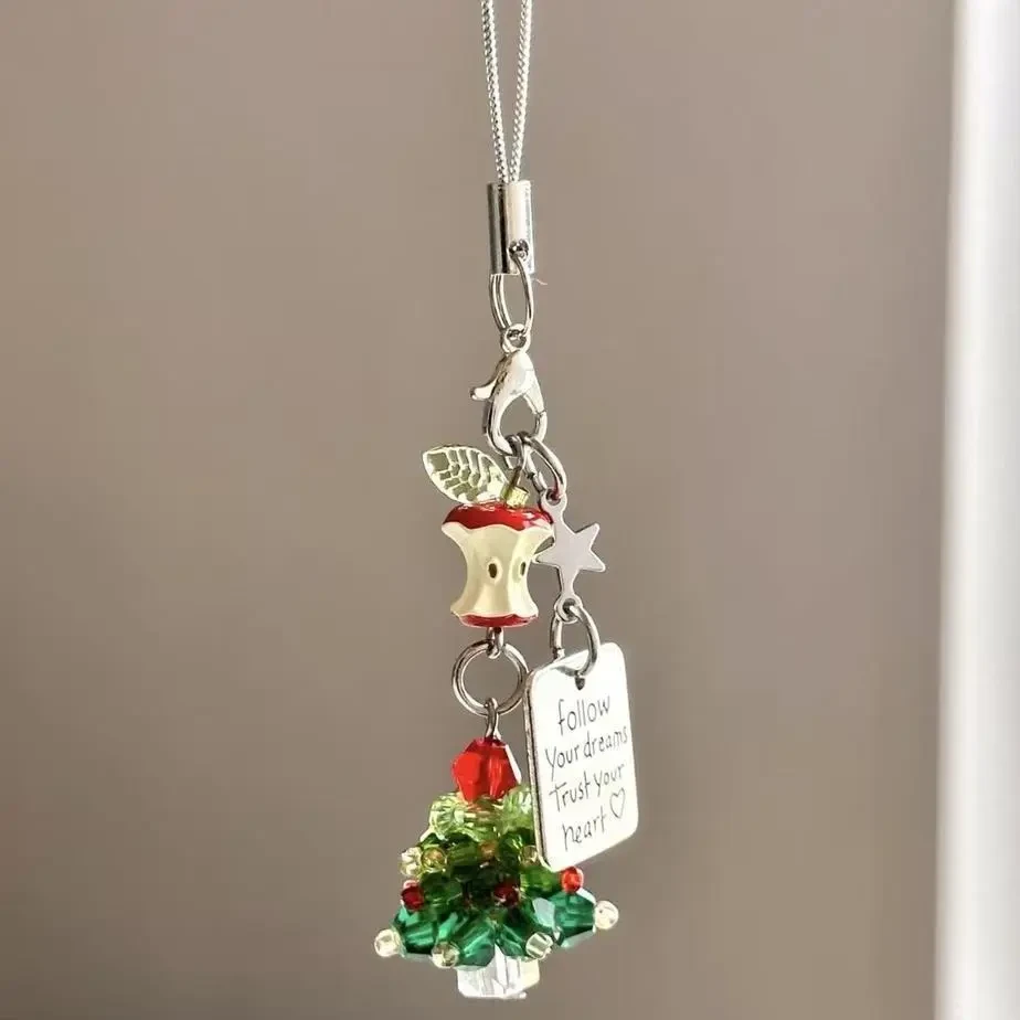 【圣诞树平安果】红色苹果手机链挂件咕本链书包挂链星星吊坠车载