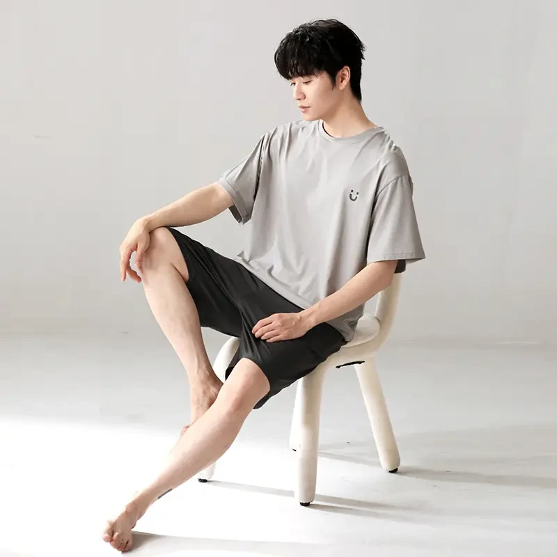 艾唯绅男士睡衣夏季薄款莫代尔短袖夏天夏款大码家居服凉感套装