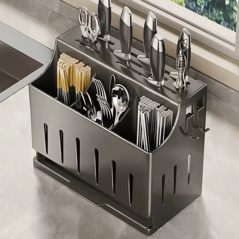 2025新款不锈钢厨房刀架置物架多功能菜刀具筷子筒筷笼一体收纳盒