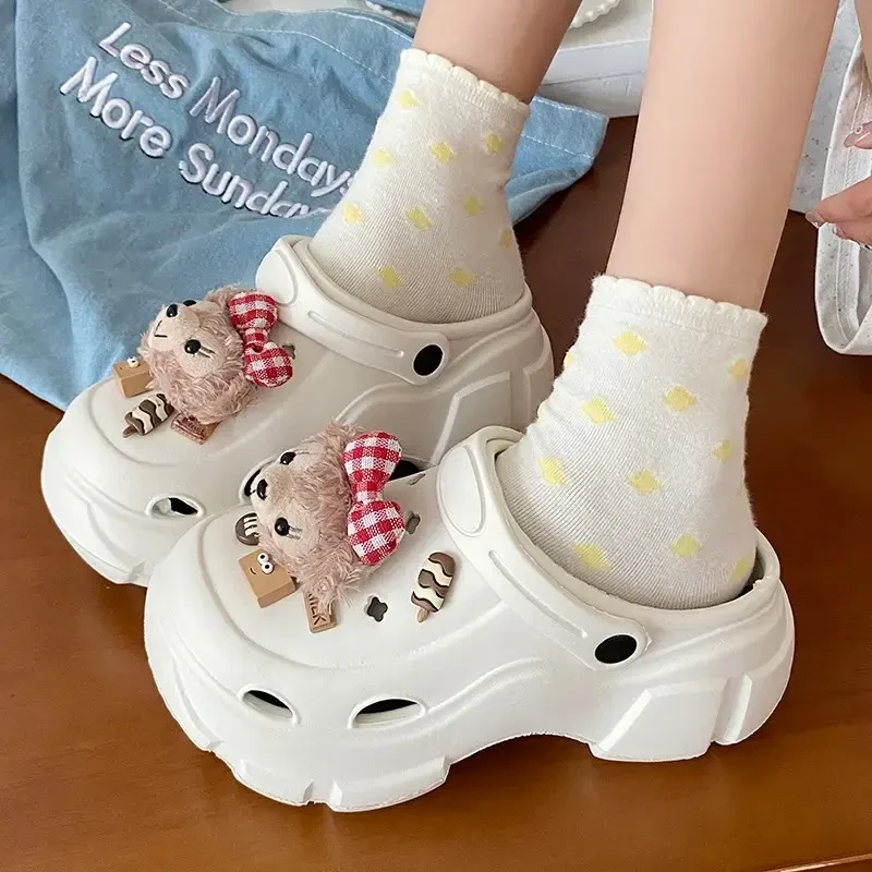 原创可爱卡通雪莉玫洞洞鞋女夏季外穿2025新款厚底增高防滑凉拖鞋