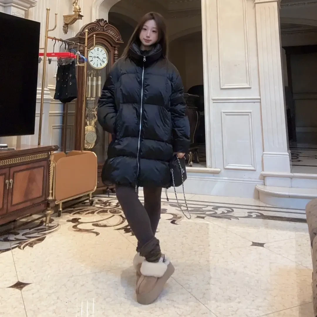 冬季泡芙感立领中长款鹅绒服