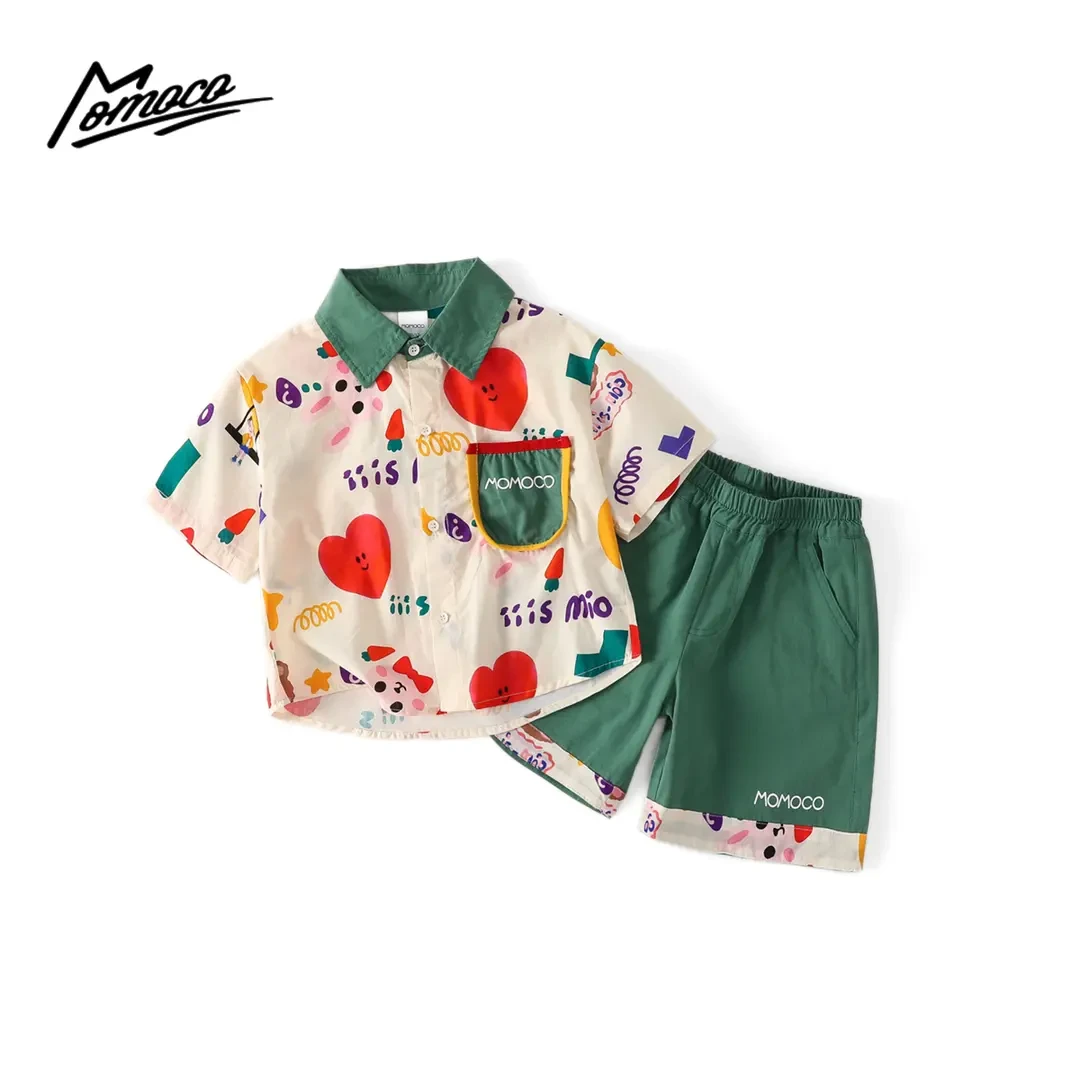 MOMOCO/玛米玛卡童装夏季男童韩版衬衫卡通套装两件套77230578035