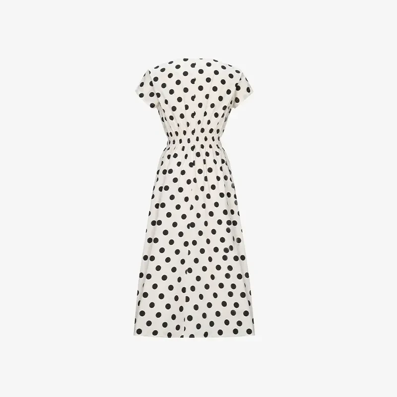 Basic House/百家好CSM复古波点连衣裙夏季法式轻熟收腰中长裙子