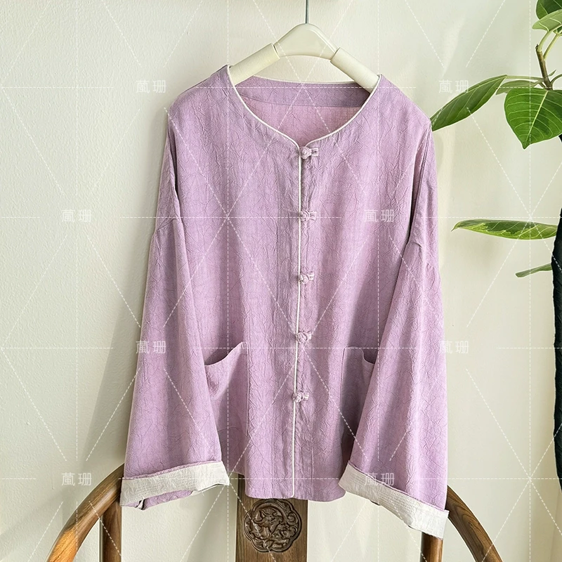 【清和】薄款压皱炒色苎麻国风新中式盘扣防晒服外套52261