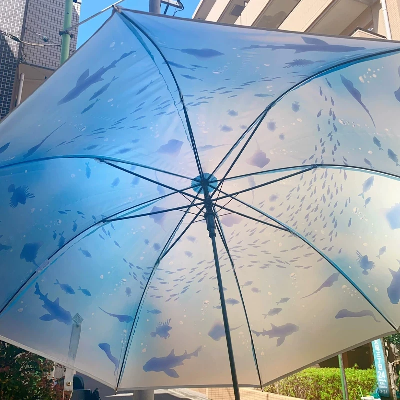 水族馆小鱼雨伞女生高颜值鱼群加大加厚加固透明蓝色拍照ins小众