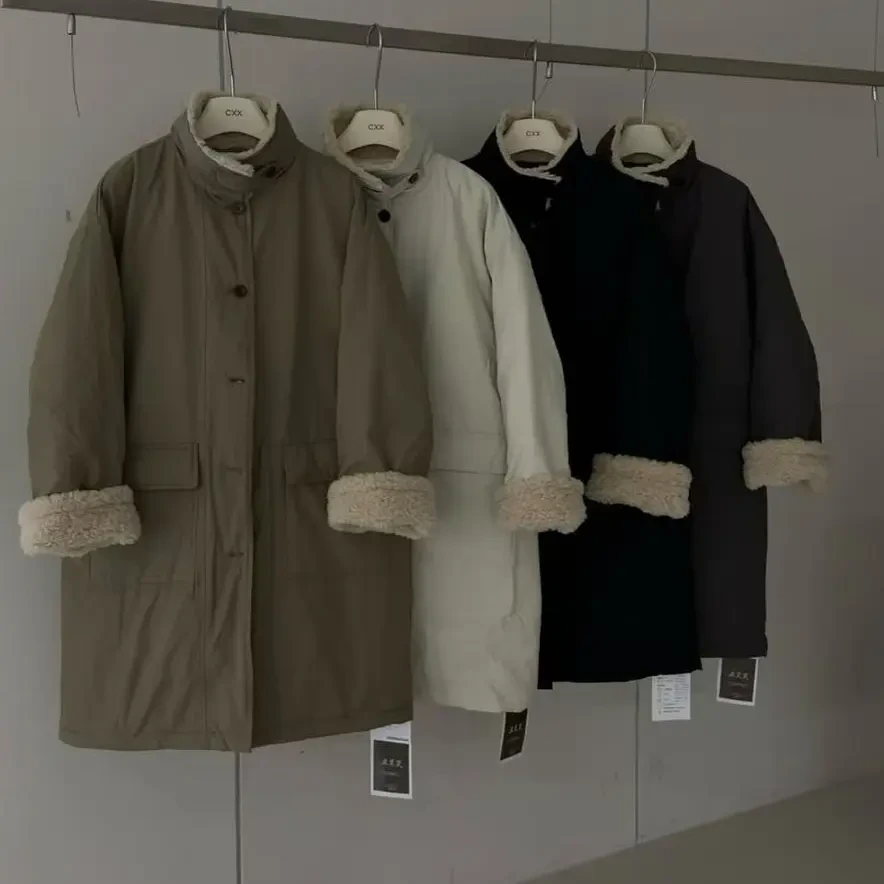 中长款羊羔毛可机洗羽绒服女