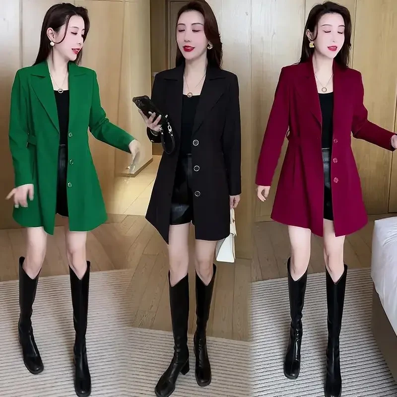 109新款时尚高级感西装领风衣外套女气质显瘦小个子中长款薄外衣