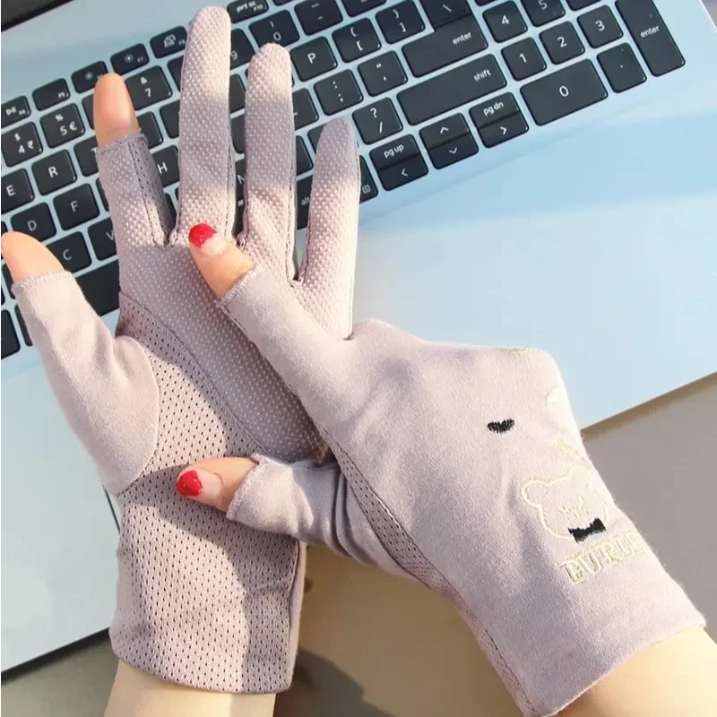 防晒手套女薄款夏防紫外线开车专用骑行防滑触屏采茶棉线透气护具