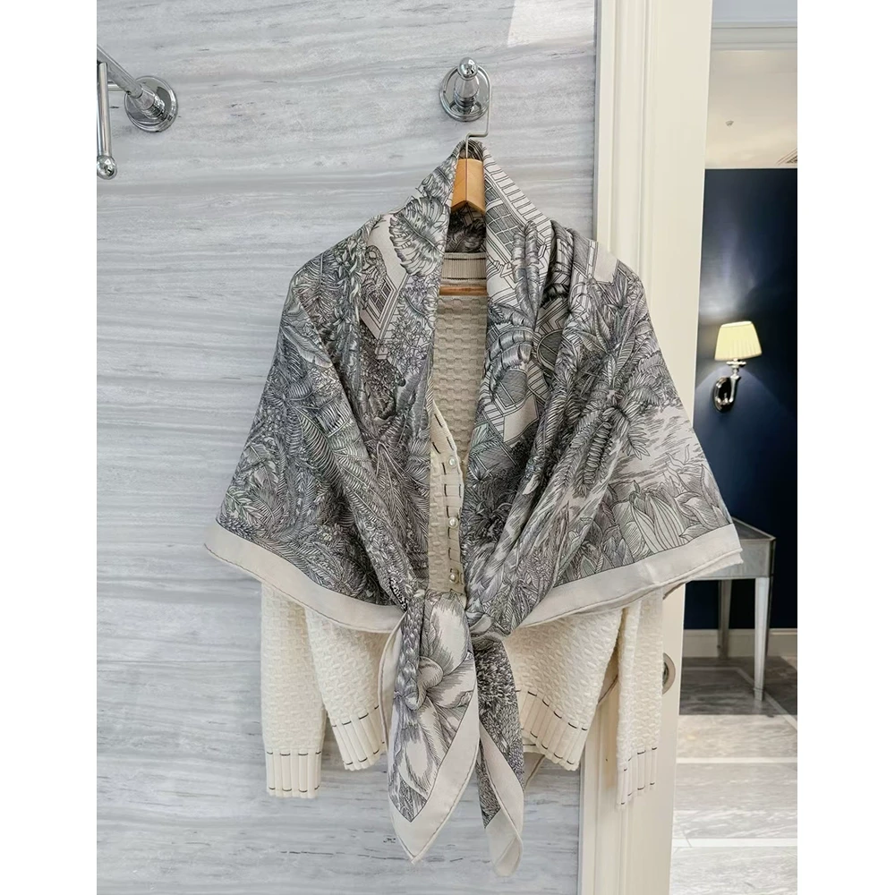 NINASOLOR简约雅致灰热带雨林福宝柔软大方巾披肩冬季百搭围巾