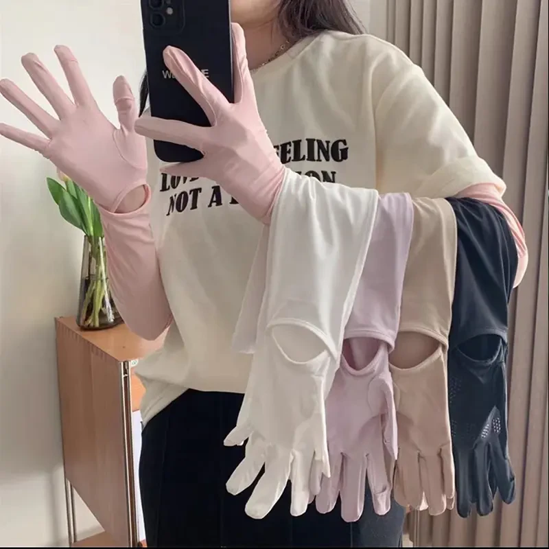 冰丝防晒手套女夏季薄款防紫外线开车骑行电动车防滑袖套可触屏TJ