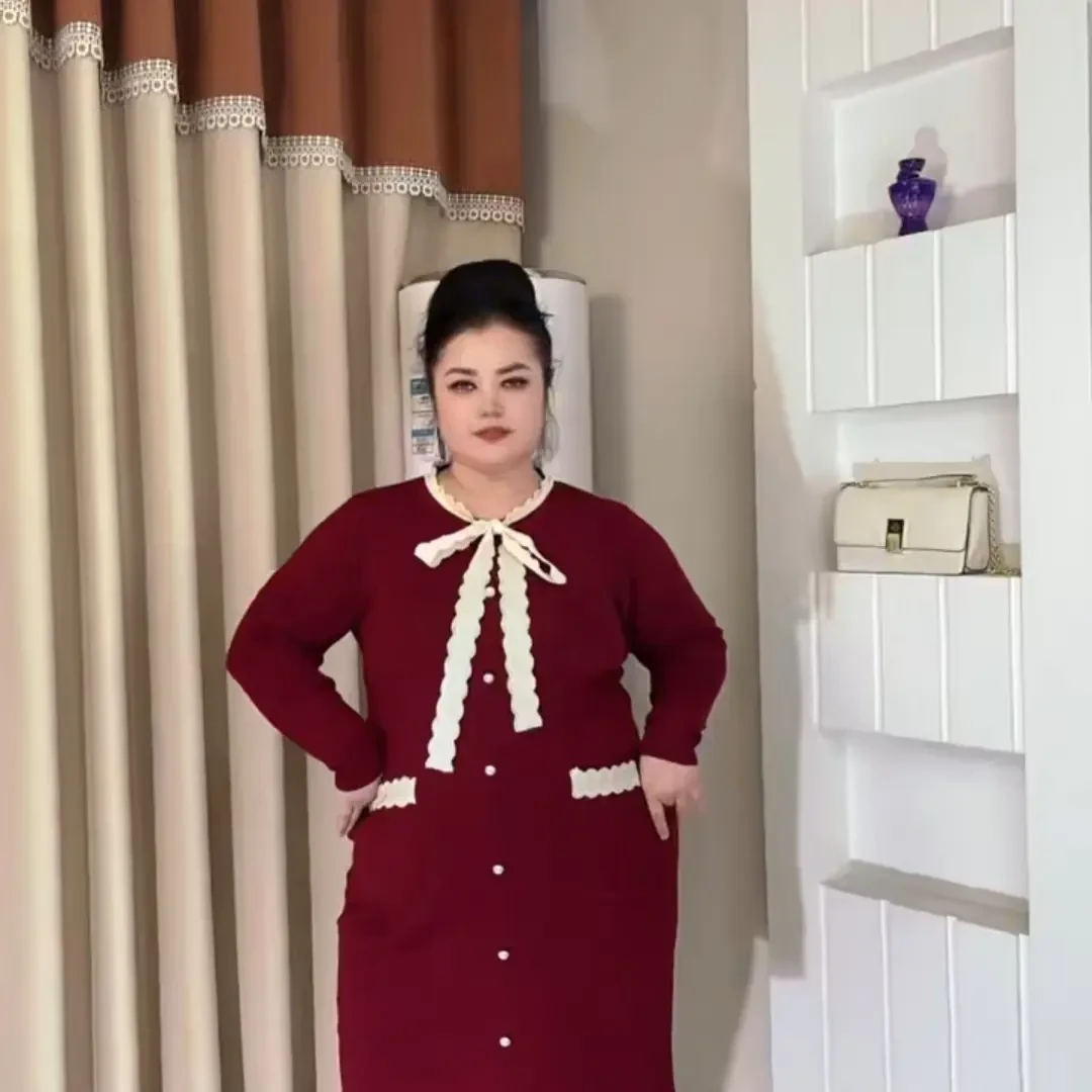 胖美女大码领结显瘦百搭洋气连衣裙