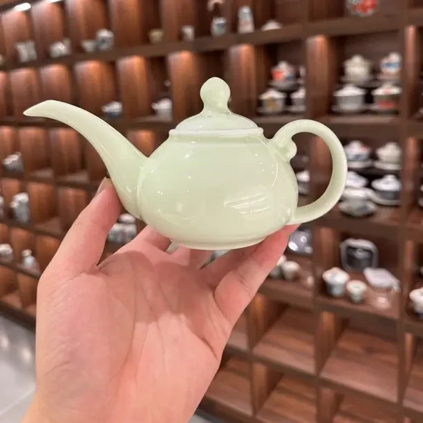 青瓷米黄长嘴壶茶壶陶瓷容量约230cc