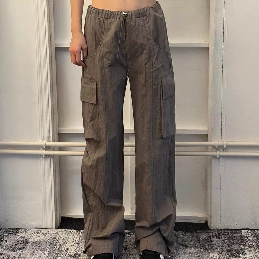 VintageTang卡其色高腰宽松直筒ins休闲裤长裤吉