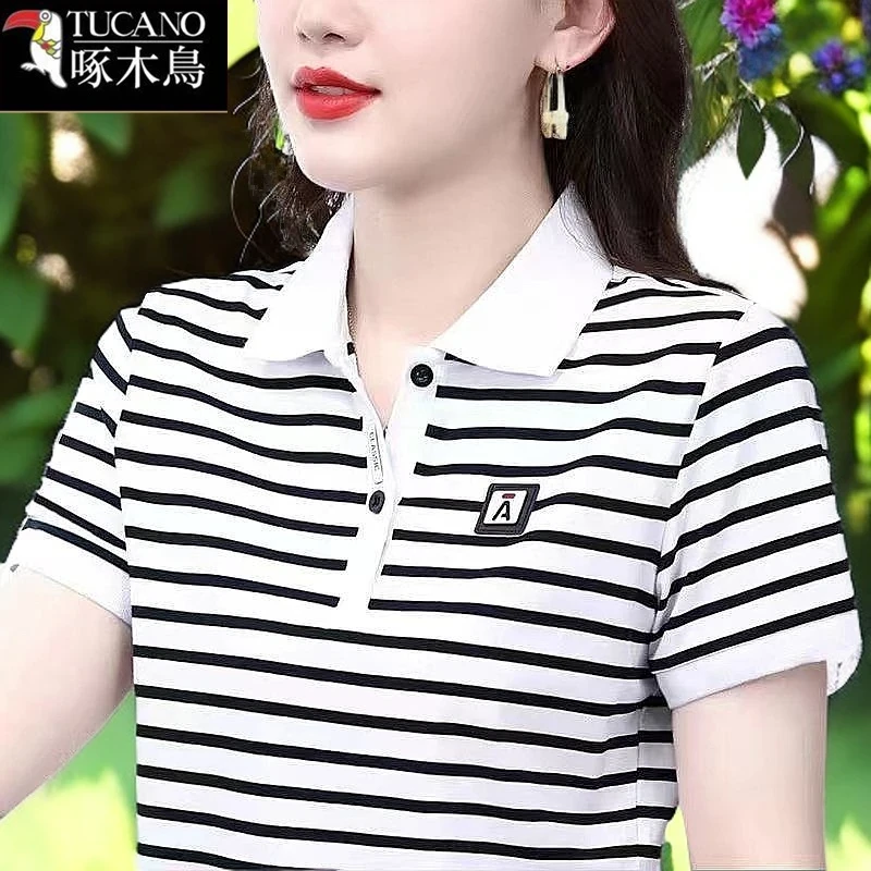 啄木鸟正品短袖T恤女2025年新款夏季女装时尚减龄休闲百搭ins上衣