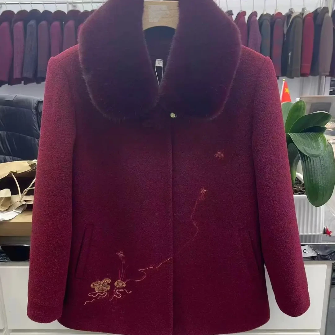 62中老年冬季时尚保暖水貂绒妈妈装毛呢保暖外套