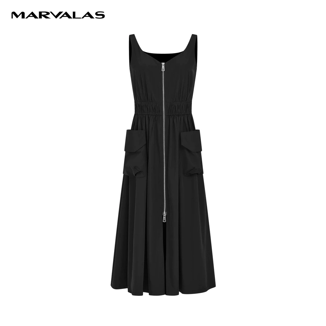 【珊珊专属】曼德诗纯色连衣裙2024春装新款法式复古时尚吊带长裙