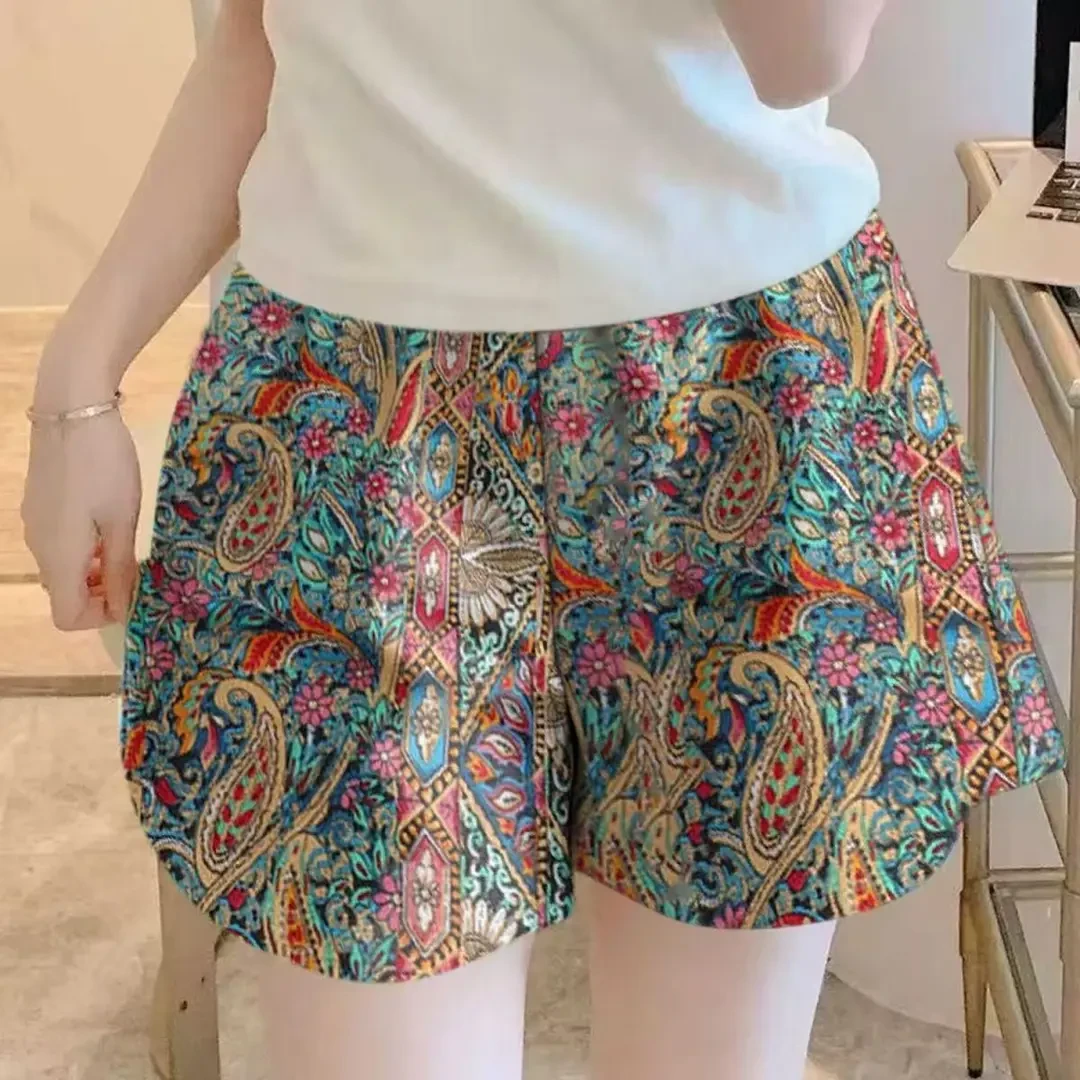 透气短裤印染女士夏季碎花短裤时尚韩版碎花宽松外穿百搭休闲阔腿