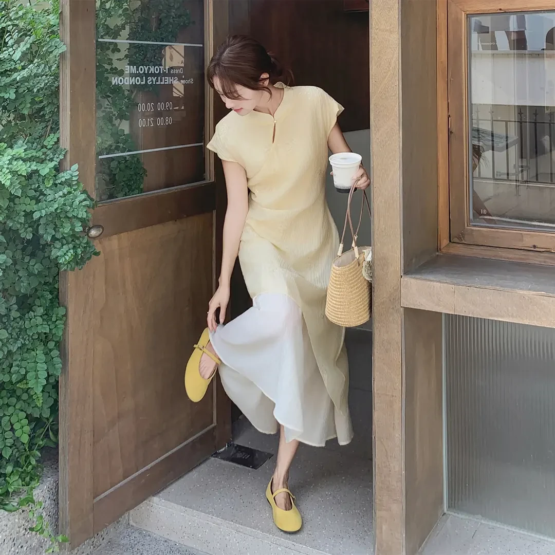 新中式国风气质连衣裙女夏2025新款设计感撞色假两件套装旗袍长裙