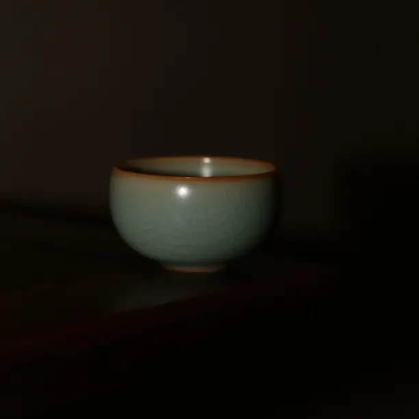 晓芳窑仿汝粉青开片圆口杯