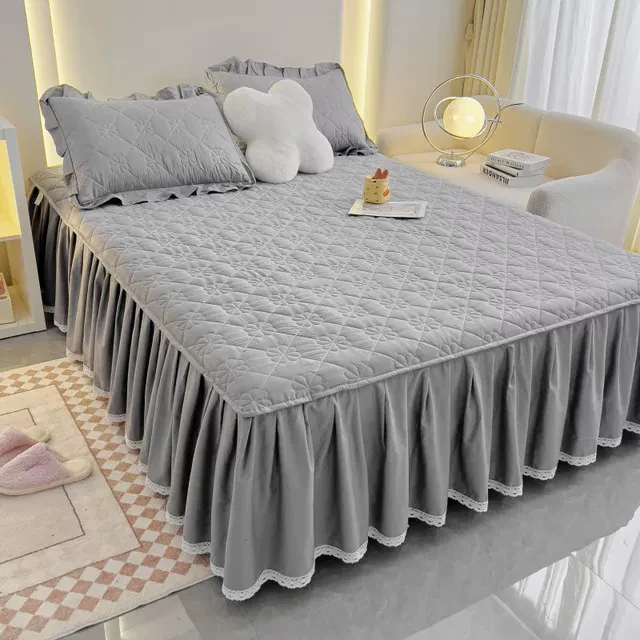 新款夹棉床裙床罩单件1.51.8m床上三件套花边床群防滑床单保护套